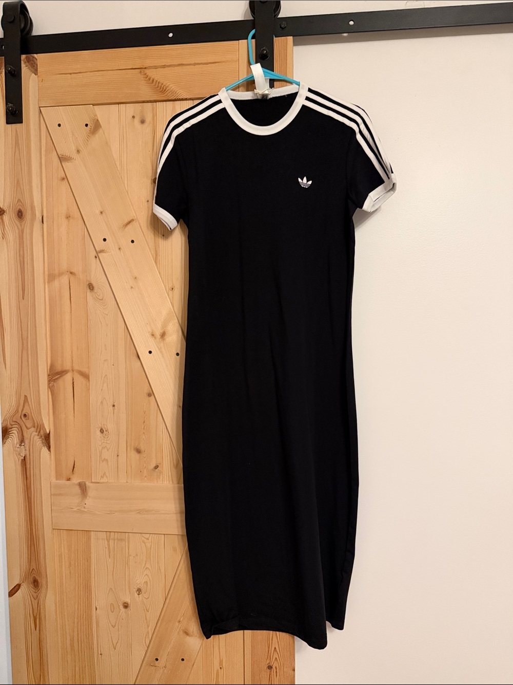adidas Black Midi T-Shirt Dress with White Three-Stripes